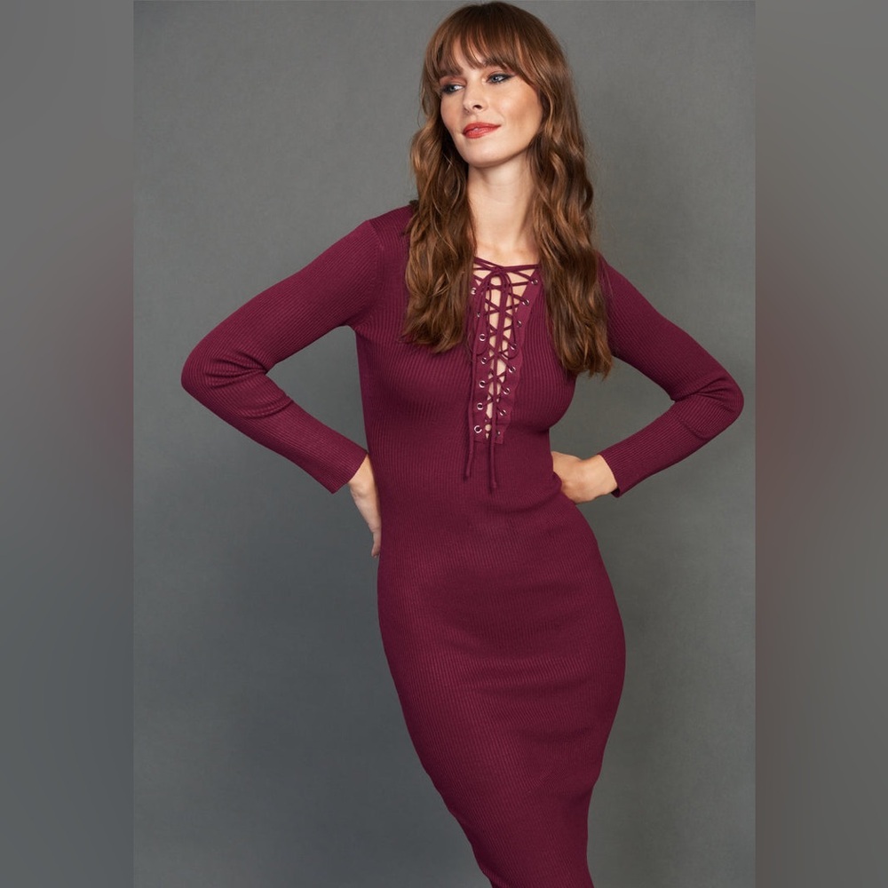 NWT ALLOY APPAREL Ribbed Knit Bodycon Lace Up Midi dress
